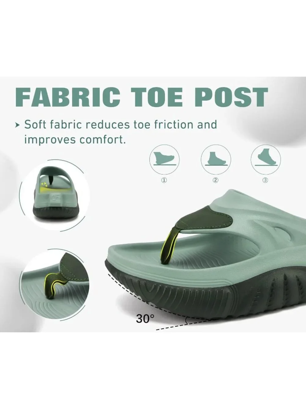 Men's Light Green Orthopaedic Foot-bed Flip Flops Fabric Toe Post Beach Sandals